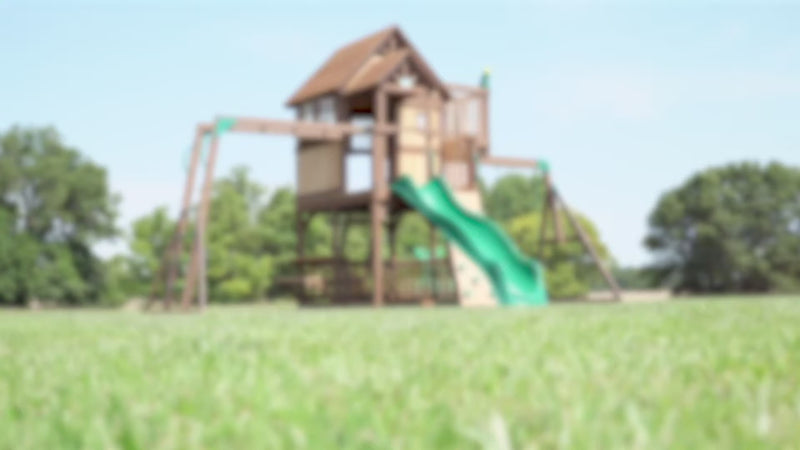 skyfort II with wave slide wooden swing set