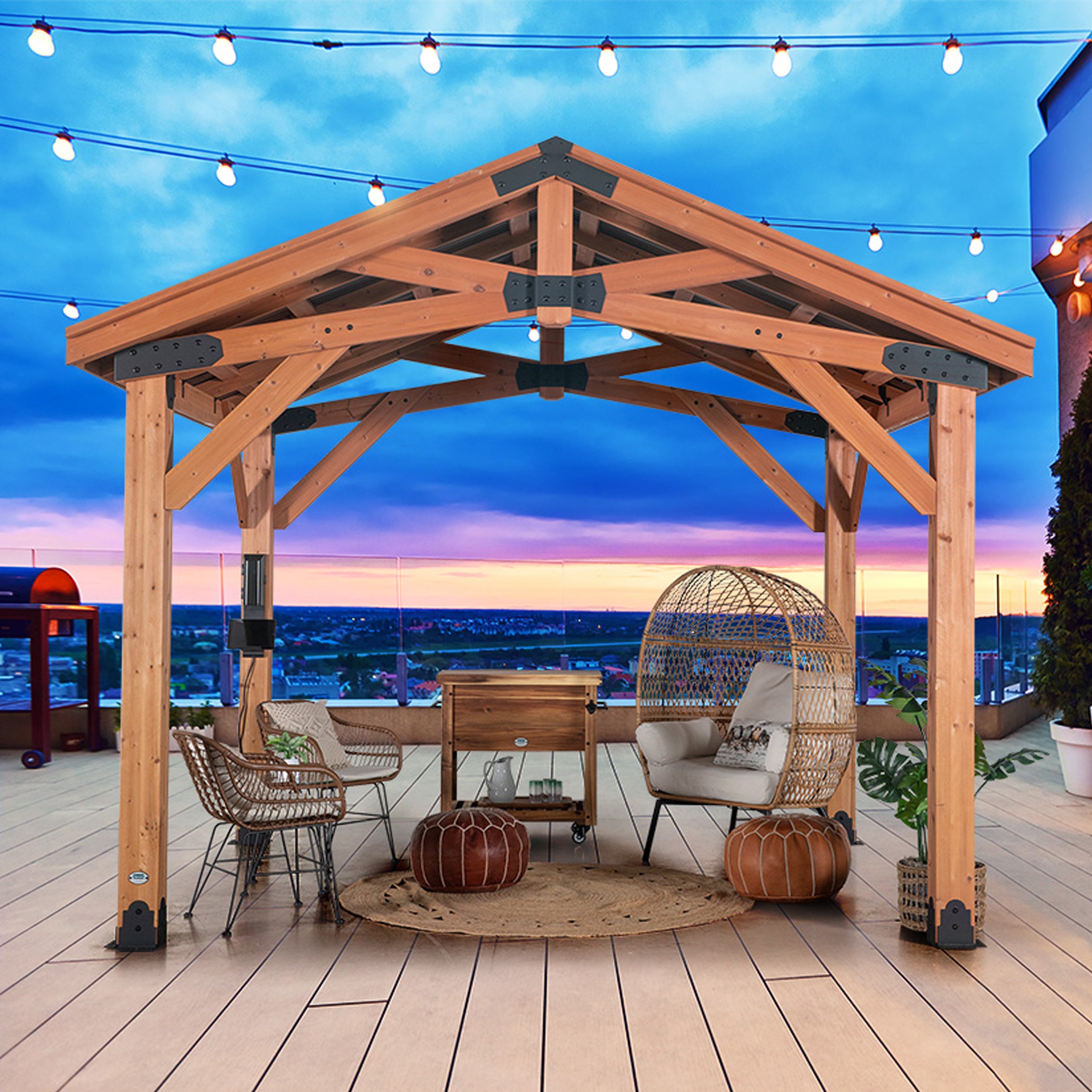 12x10 Norwood Gazebo on outdoor patio with beautiful sunset