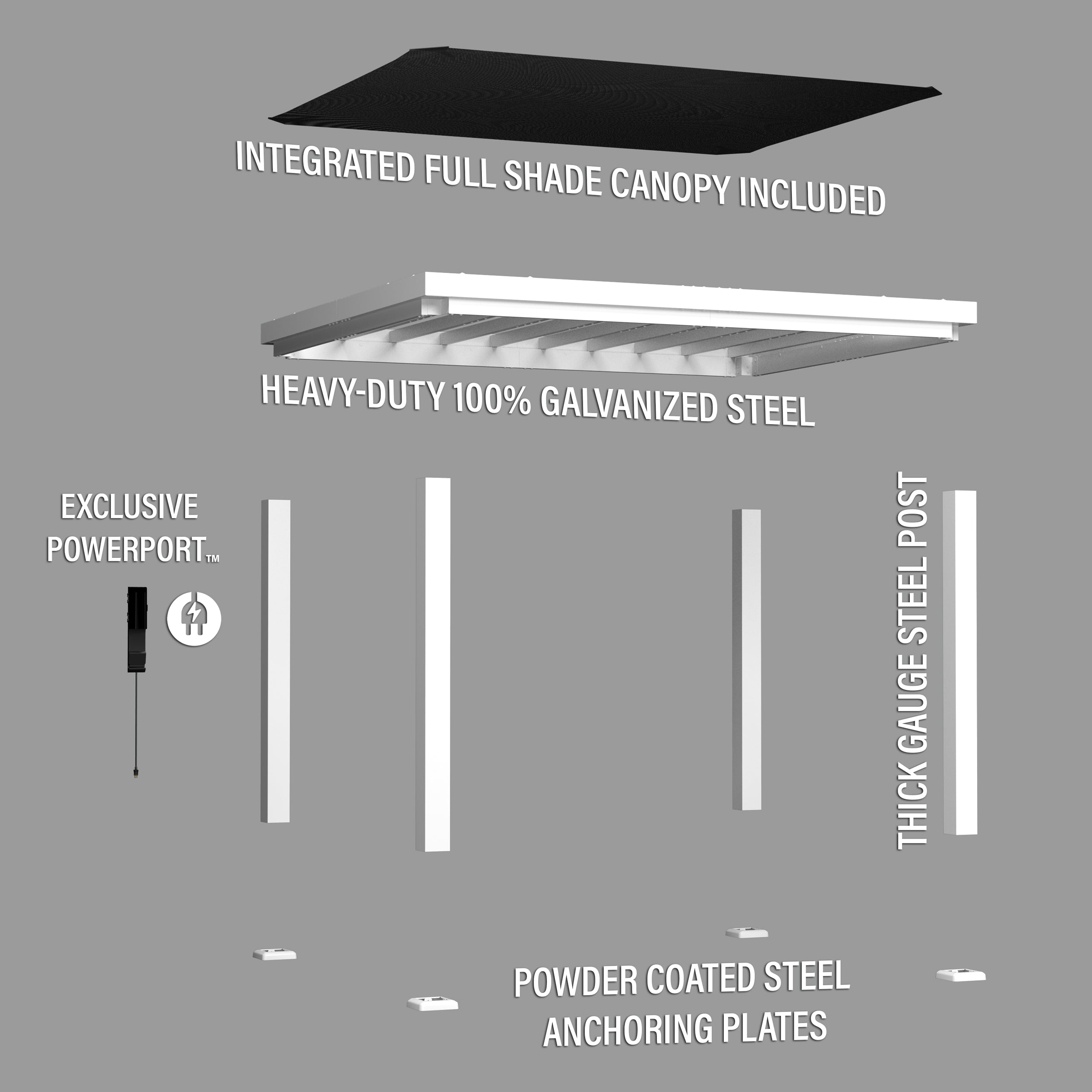 12x10 Windham Modern Steel Pergola Exploded View