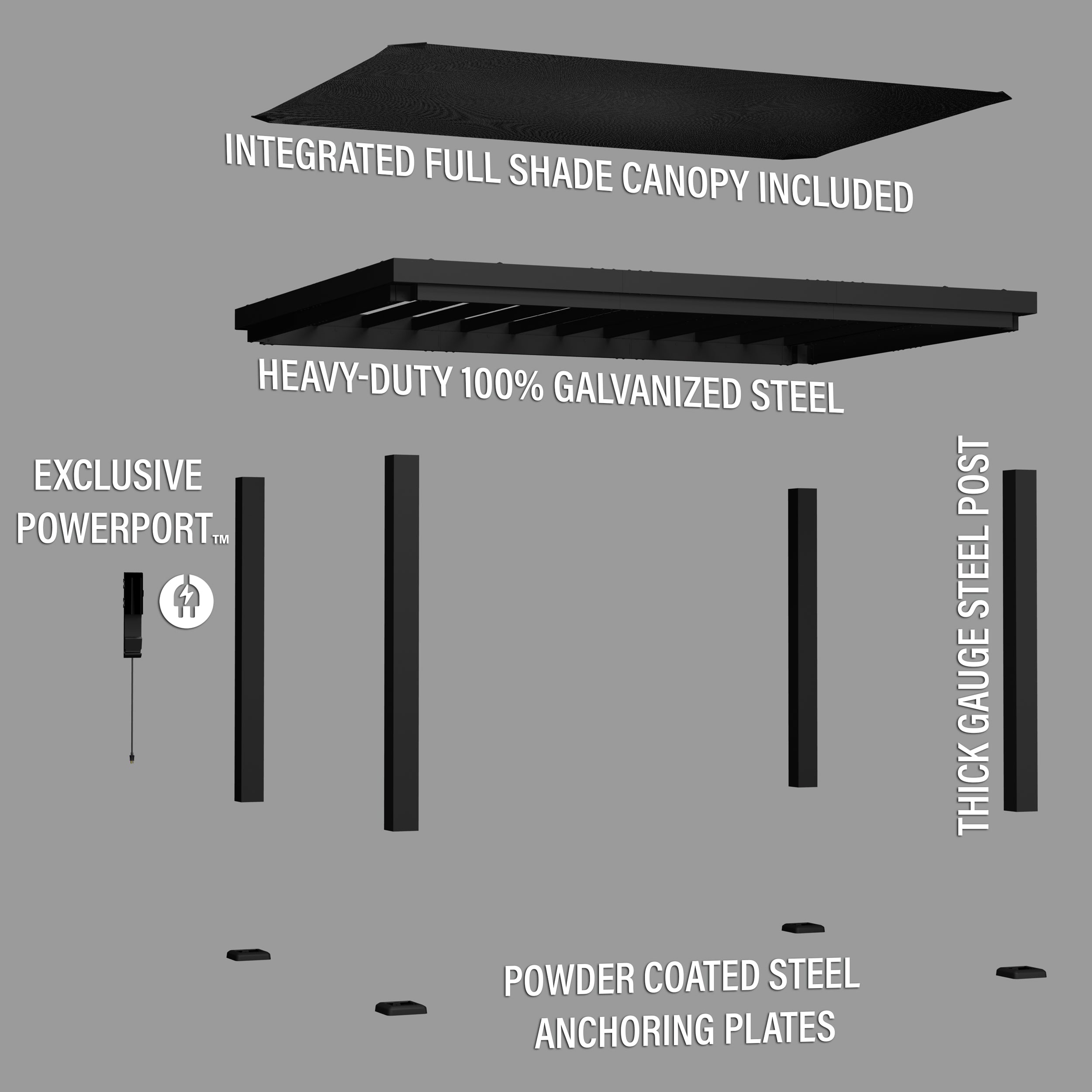 14x10 Trenton Modern Steel Pergola Exploded View