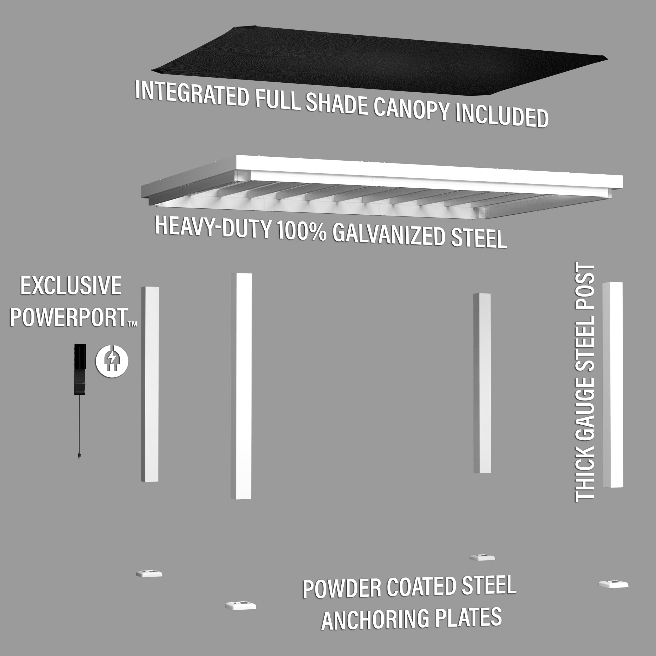 14x10 Windham Modern Steel Pergola Exploded View