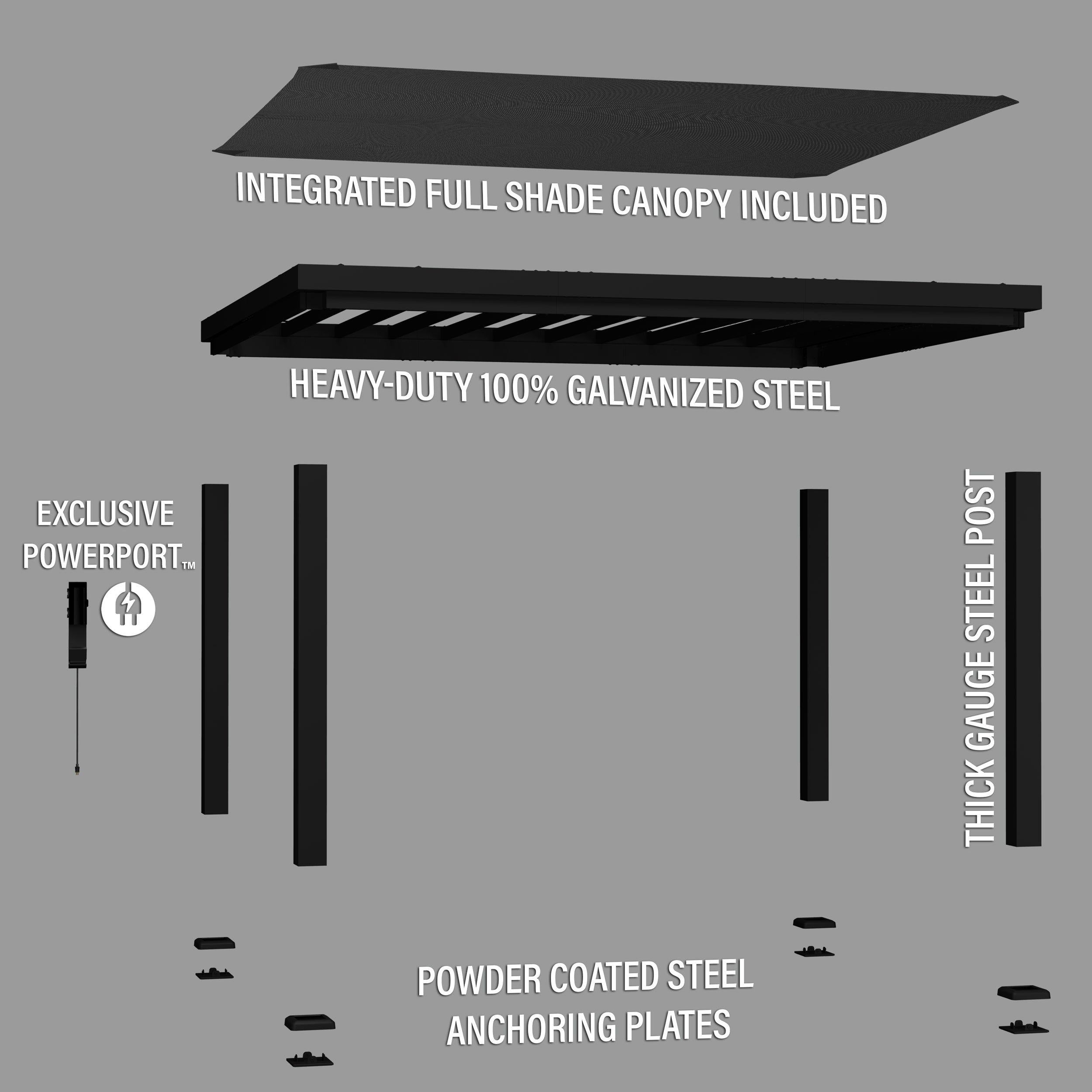 14x12 Trenton Modern Steel Pergola Exploded View