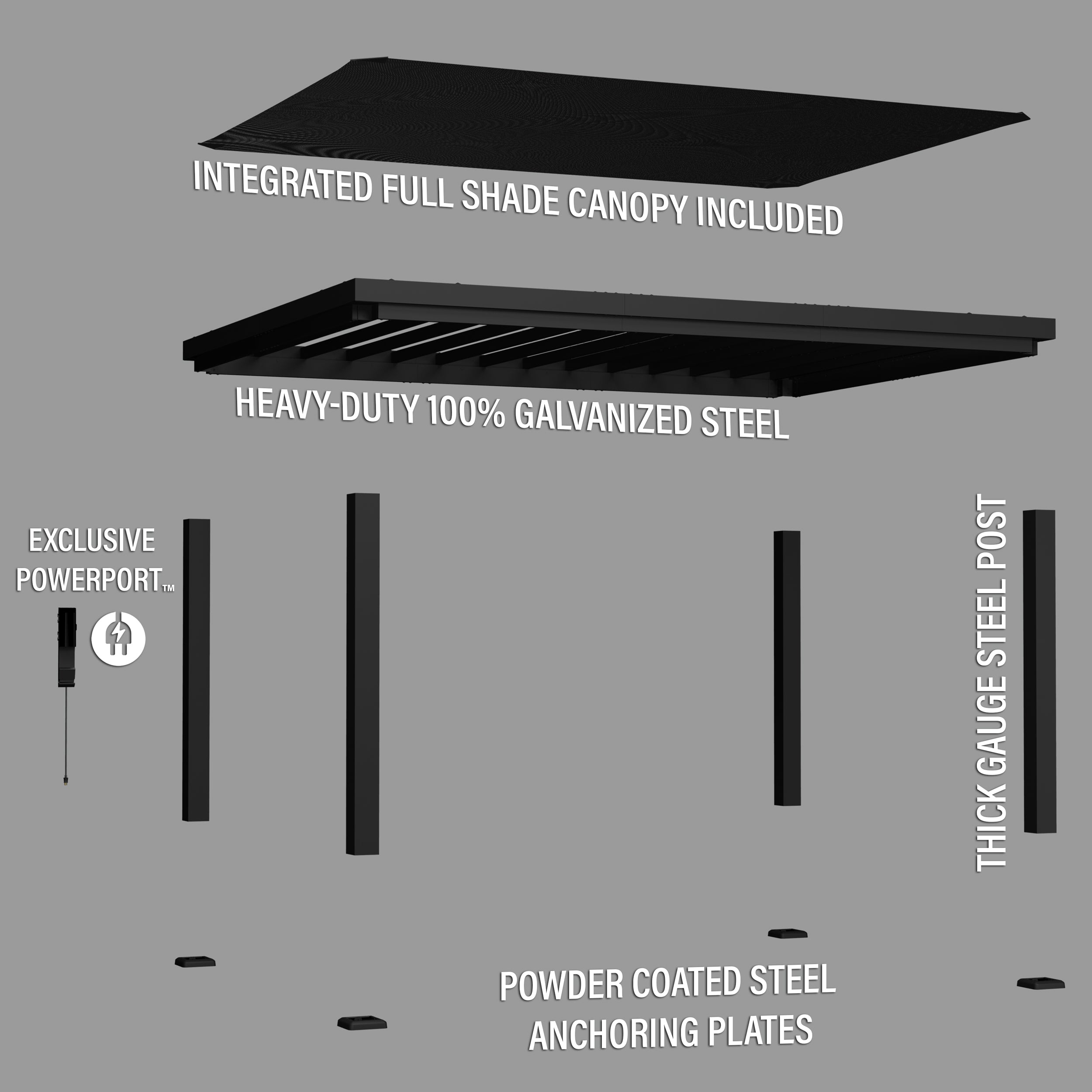 16x12 Trenton Modern Steel Pergola Exploded View