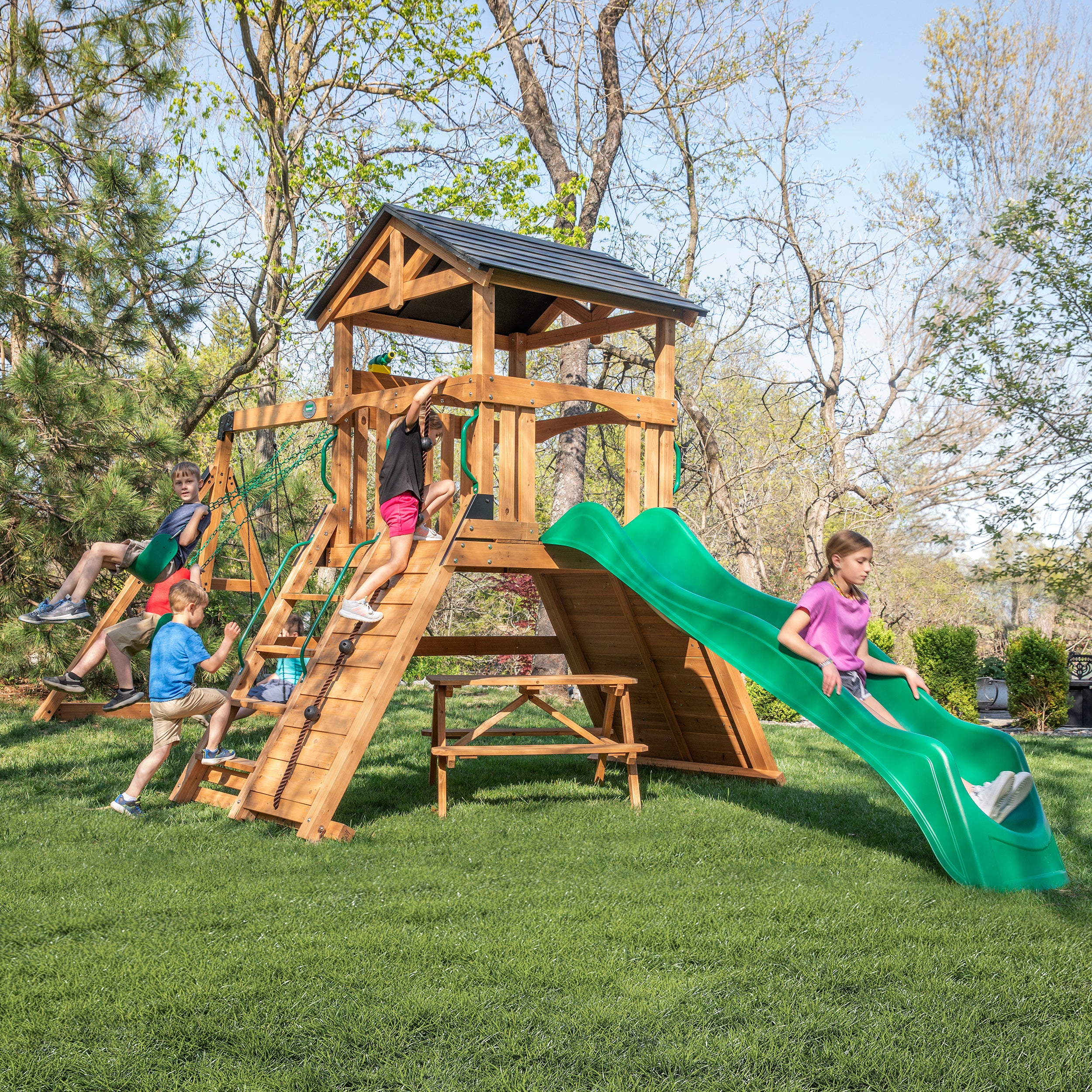 Endeavor II Swing Set - green slide