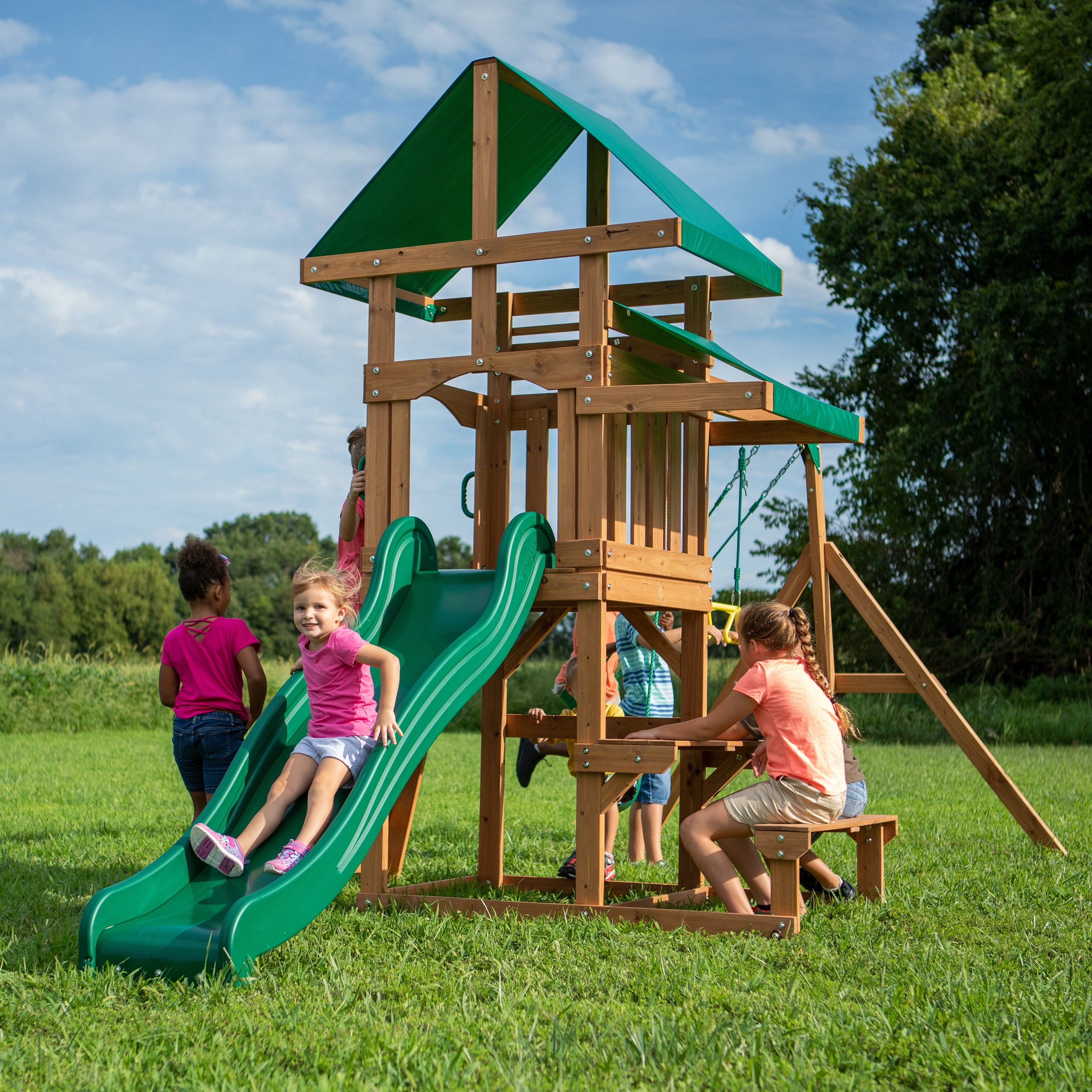 Backyard discovery somerset wood best sale swing set