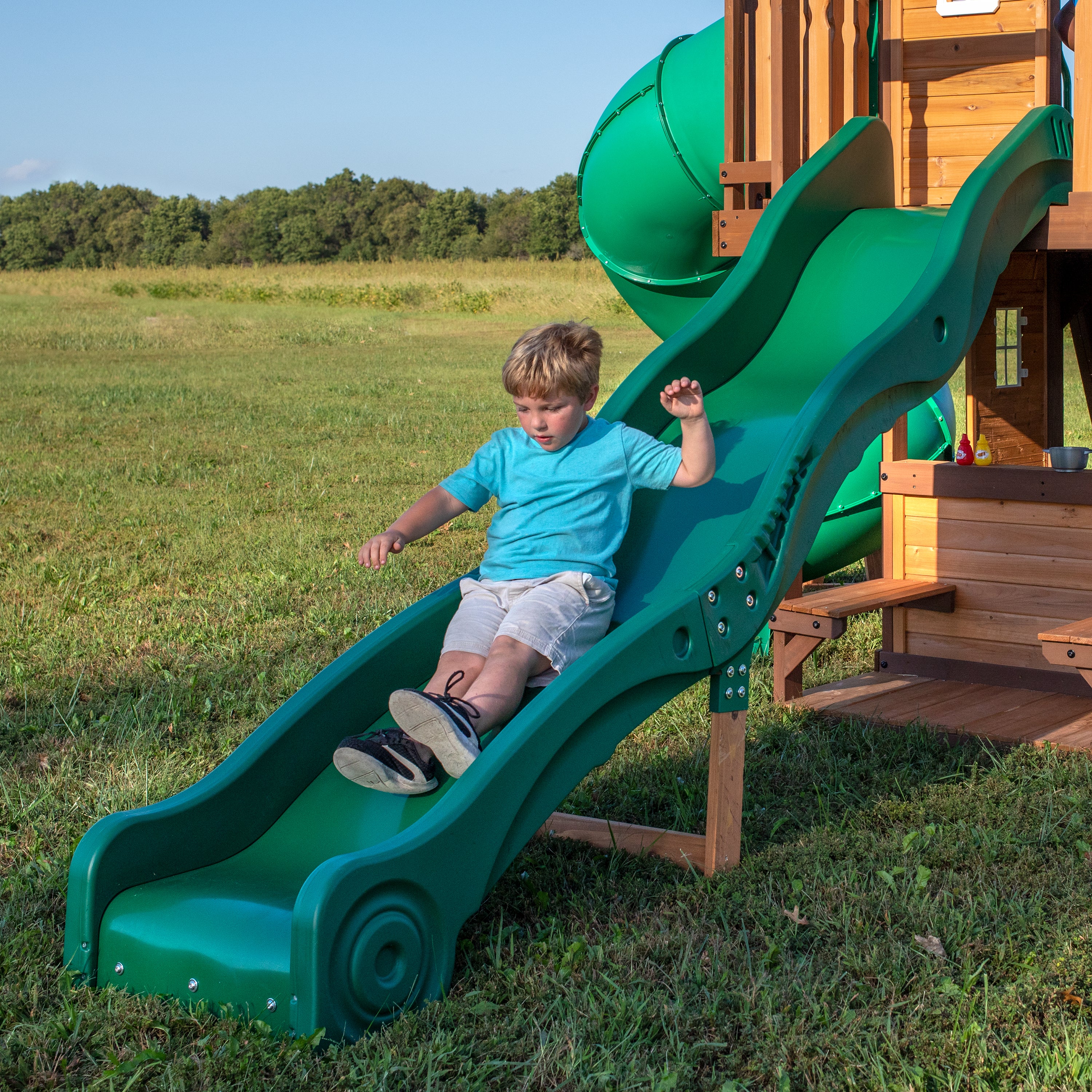 Cedar Cove Swing Set with wave slide