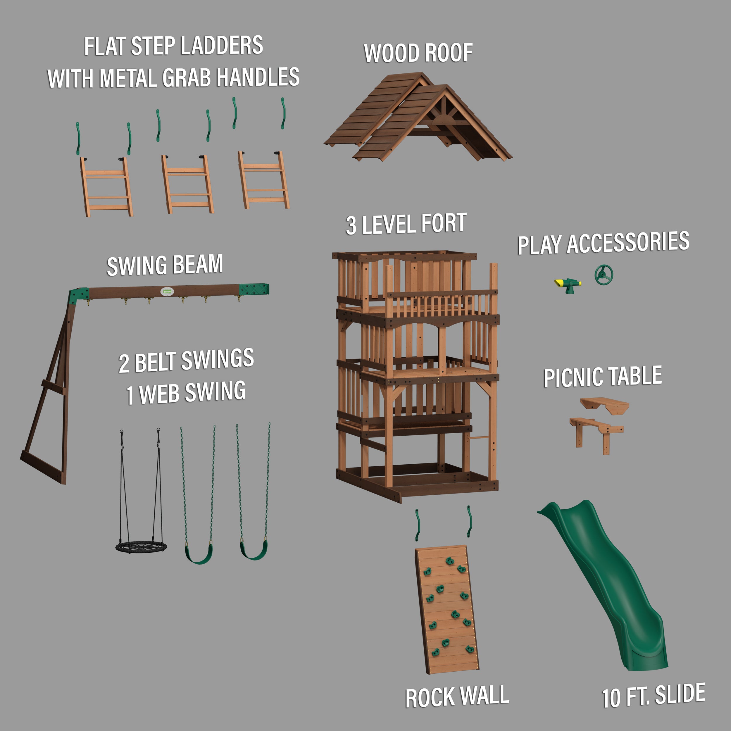 Highlander Swing Set Green Exploded View