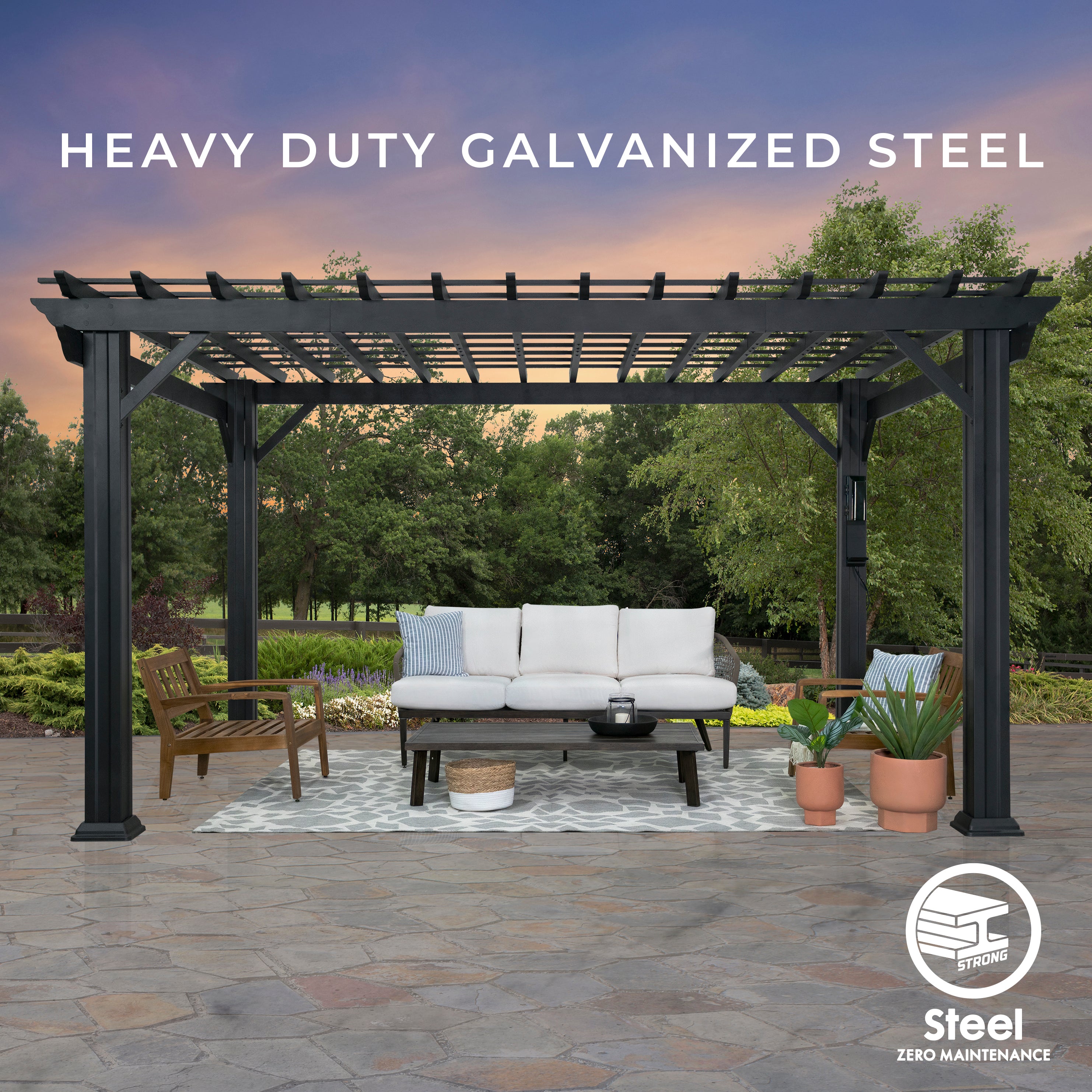 14x10 Stratford Traditional Steel Pergola Front