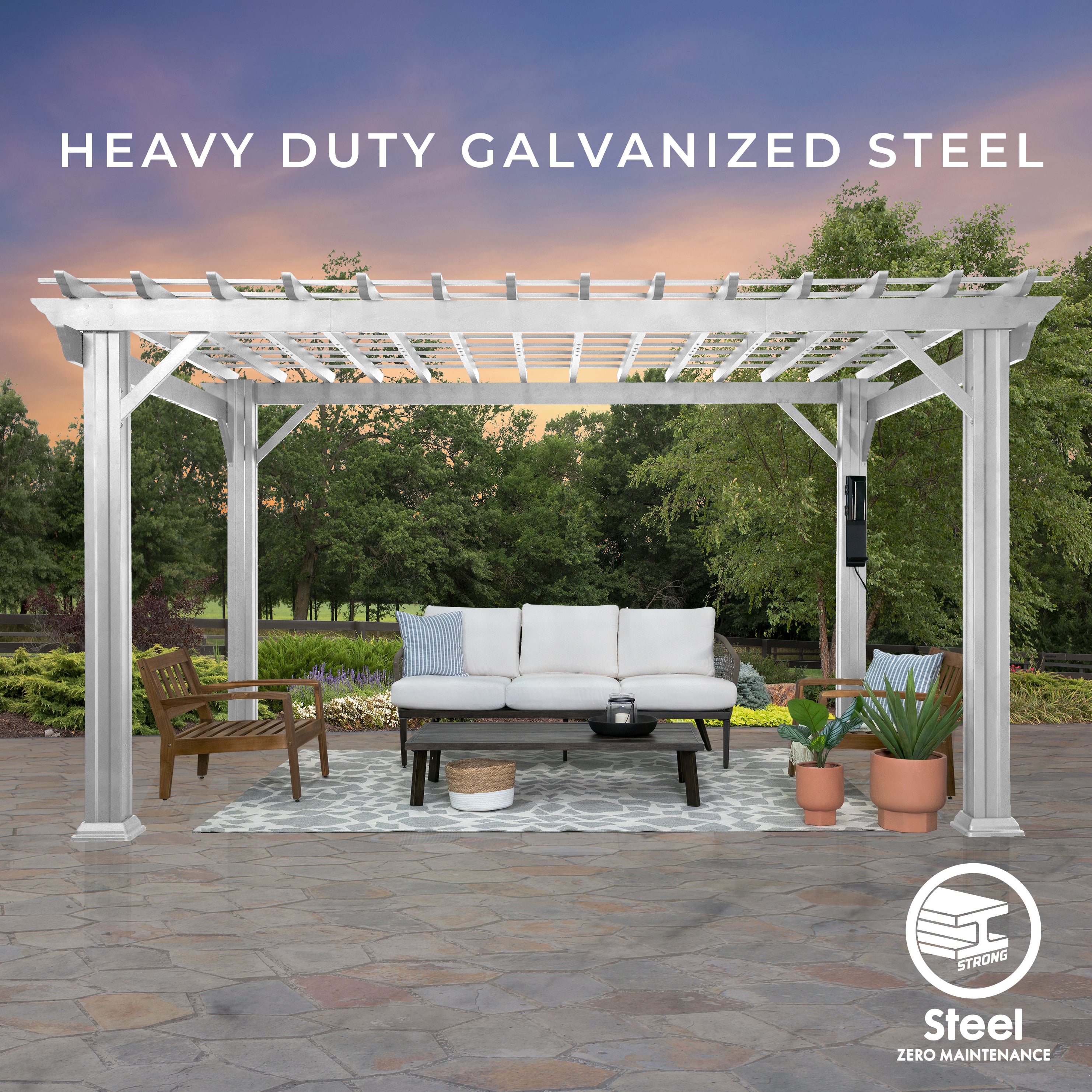 14x10 Hawthorne Steel Pergola Heavy Duty Galvanized Steel