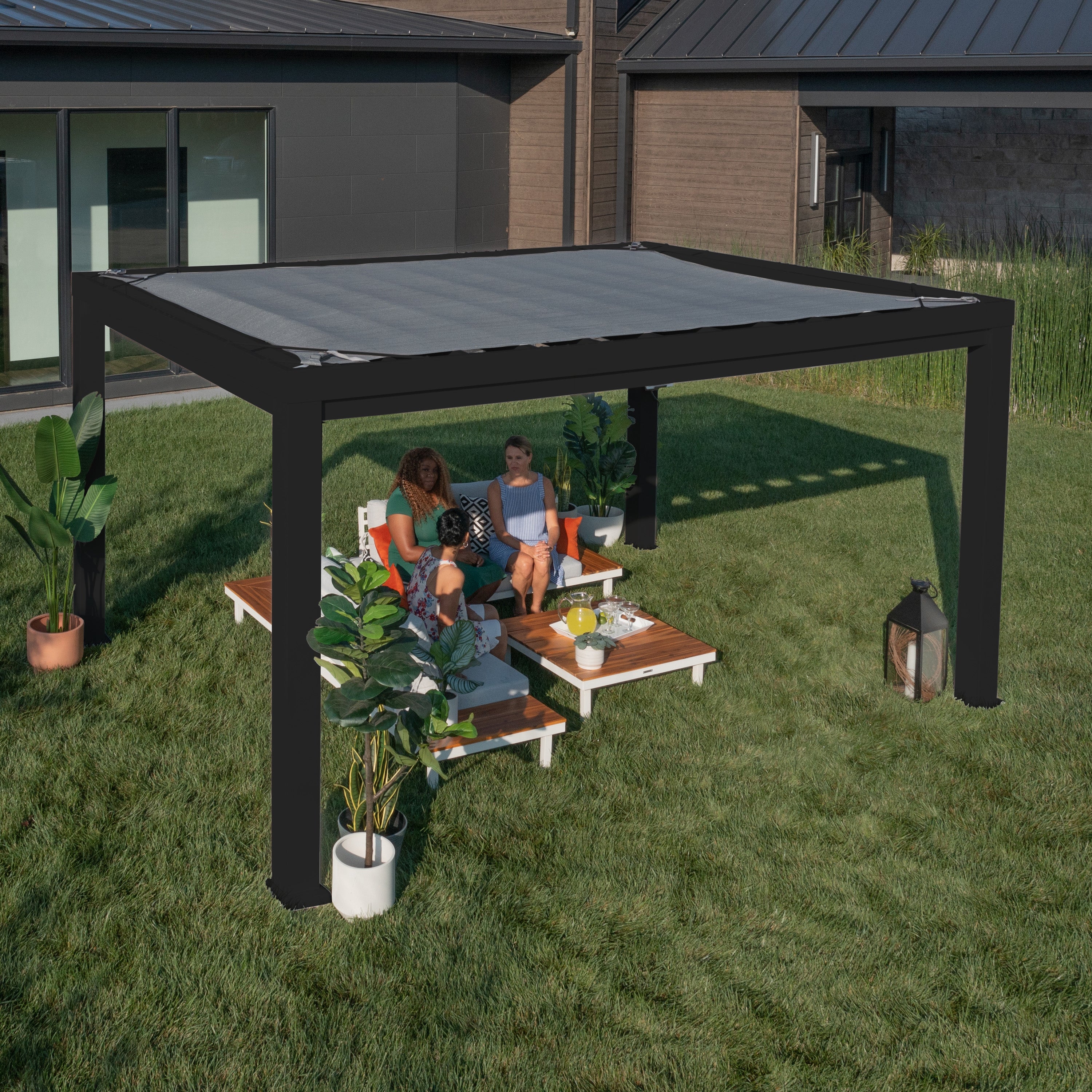 14x12 Trenton Modern Steel Pergola Sail Shade Soft Canopy