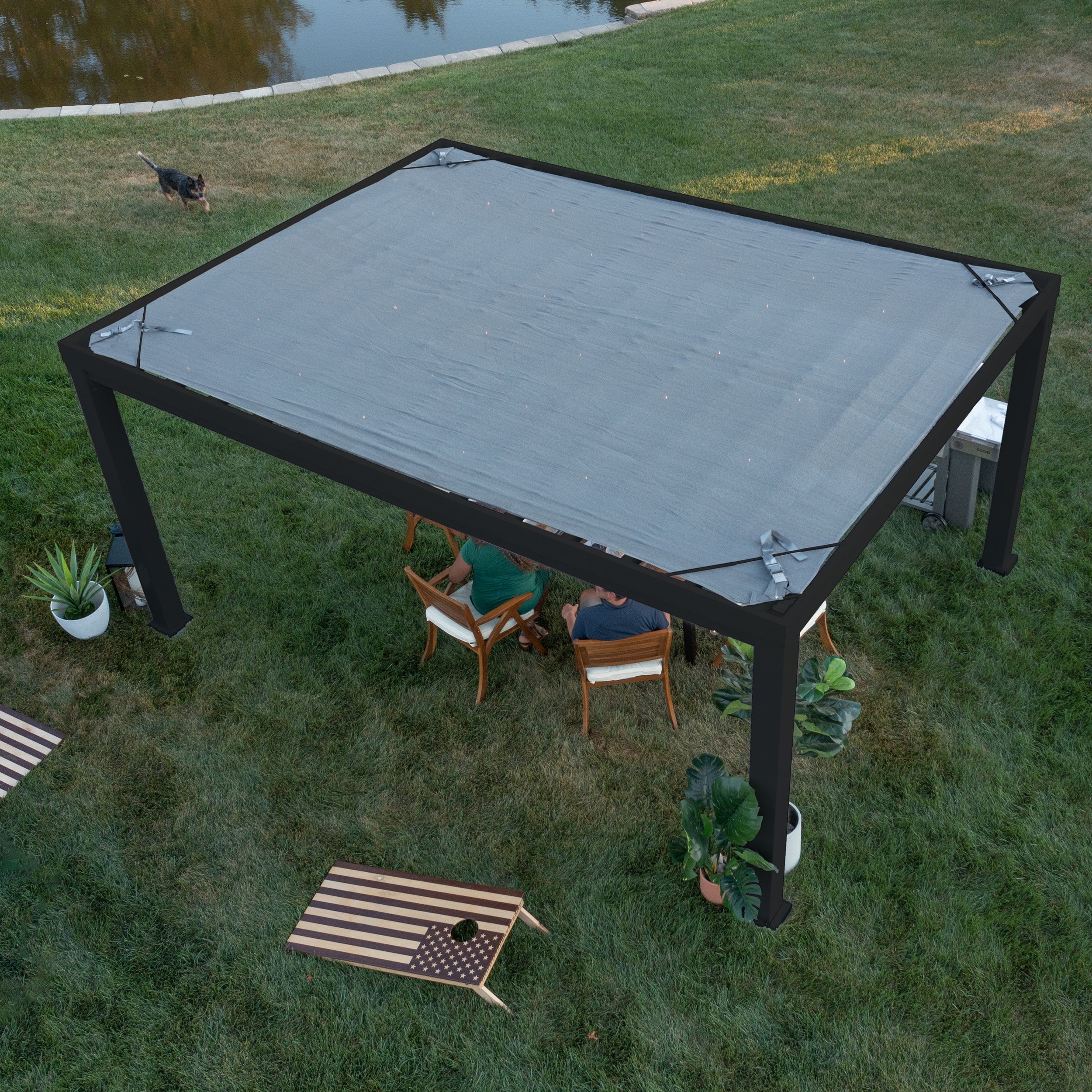 16x12 Trenton Modern Steel Pergola Top View Sail Shade Soft Canopy