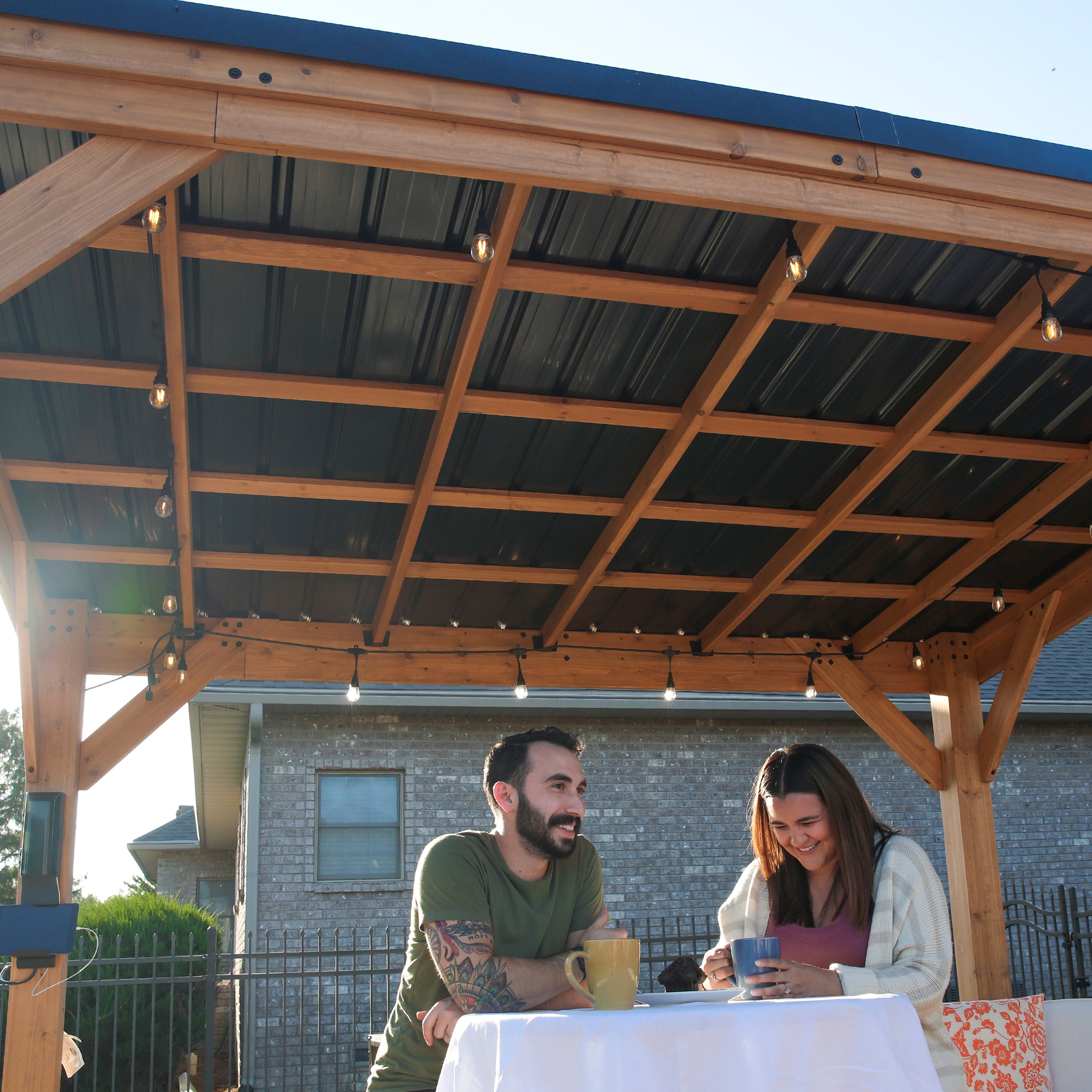 Arcadia Gazebo Steel Roof in the sunshine