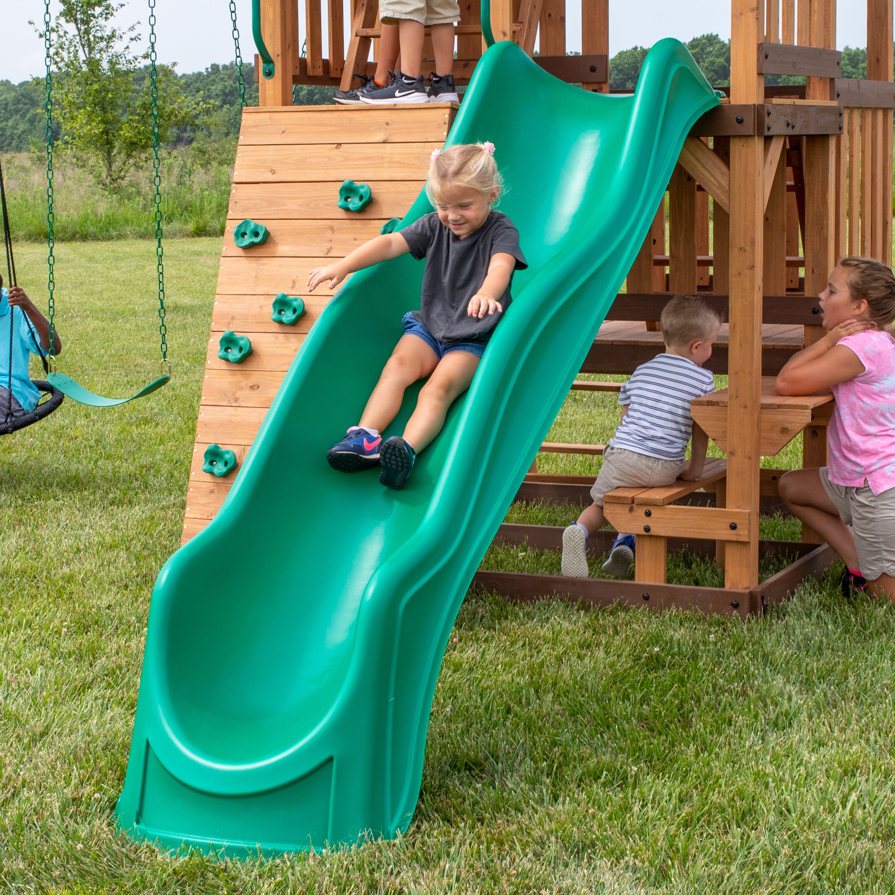 Highlander Swing Set Green Slide