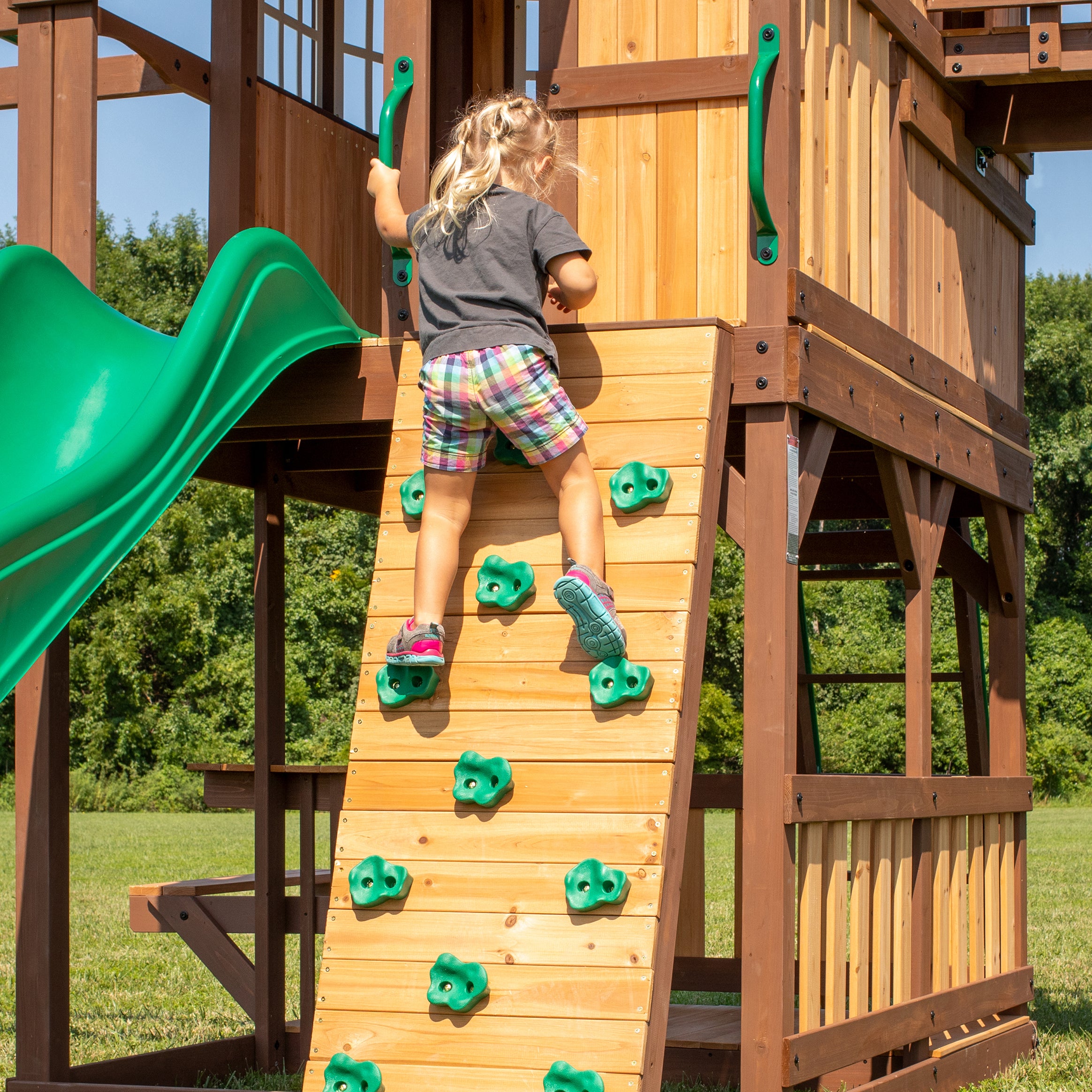 Skyfort II with Wave Slide Green Rock Wall