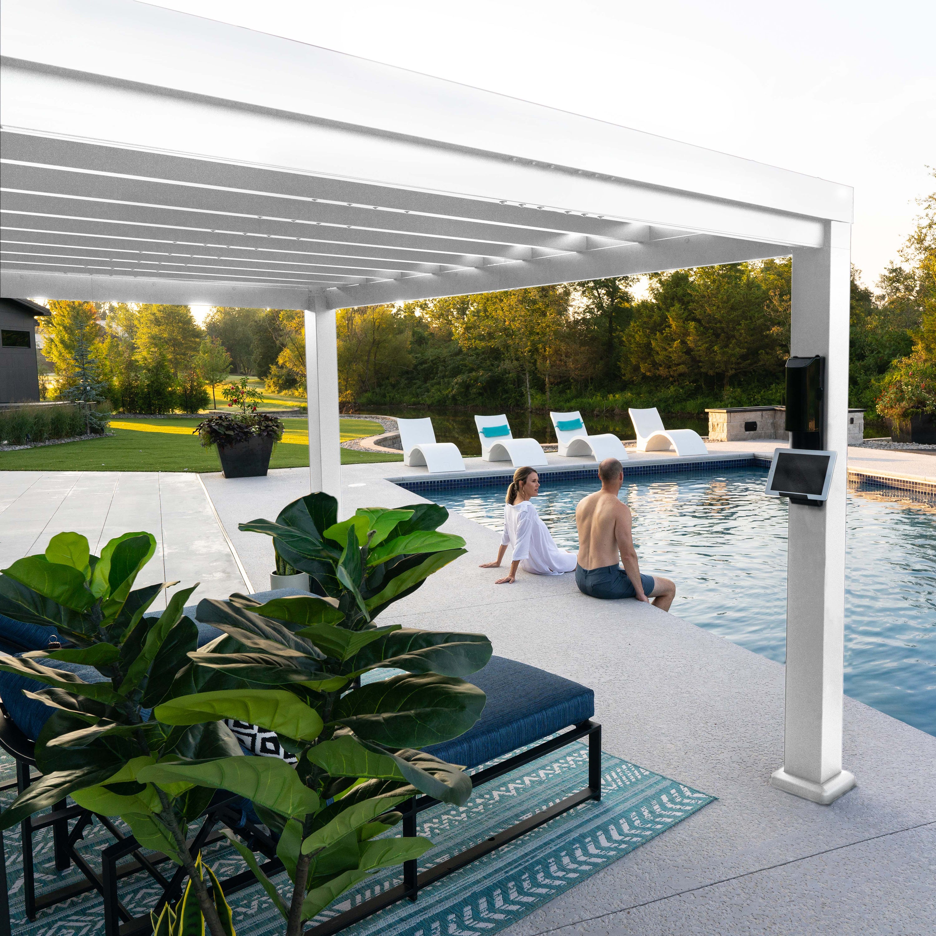 16x12 Windham Steel Pergola Pool With Sail Shade Soft Canopy