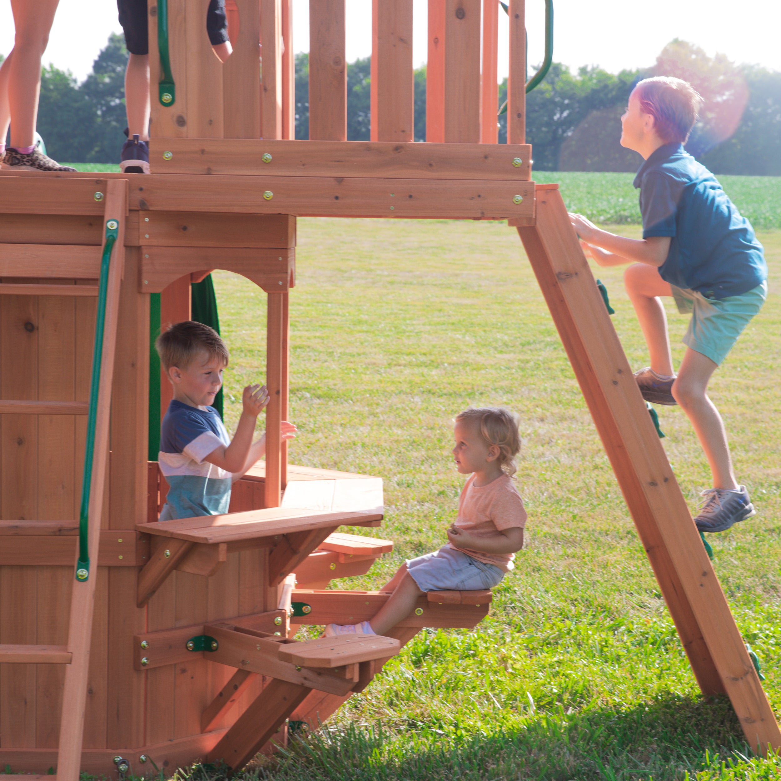 Woodland Swing Set Bench - green slide