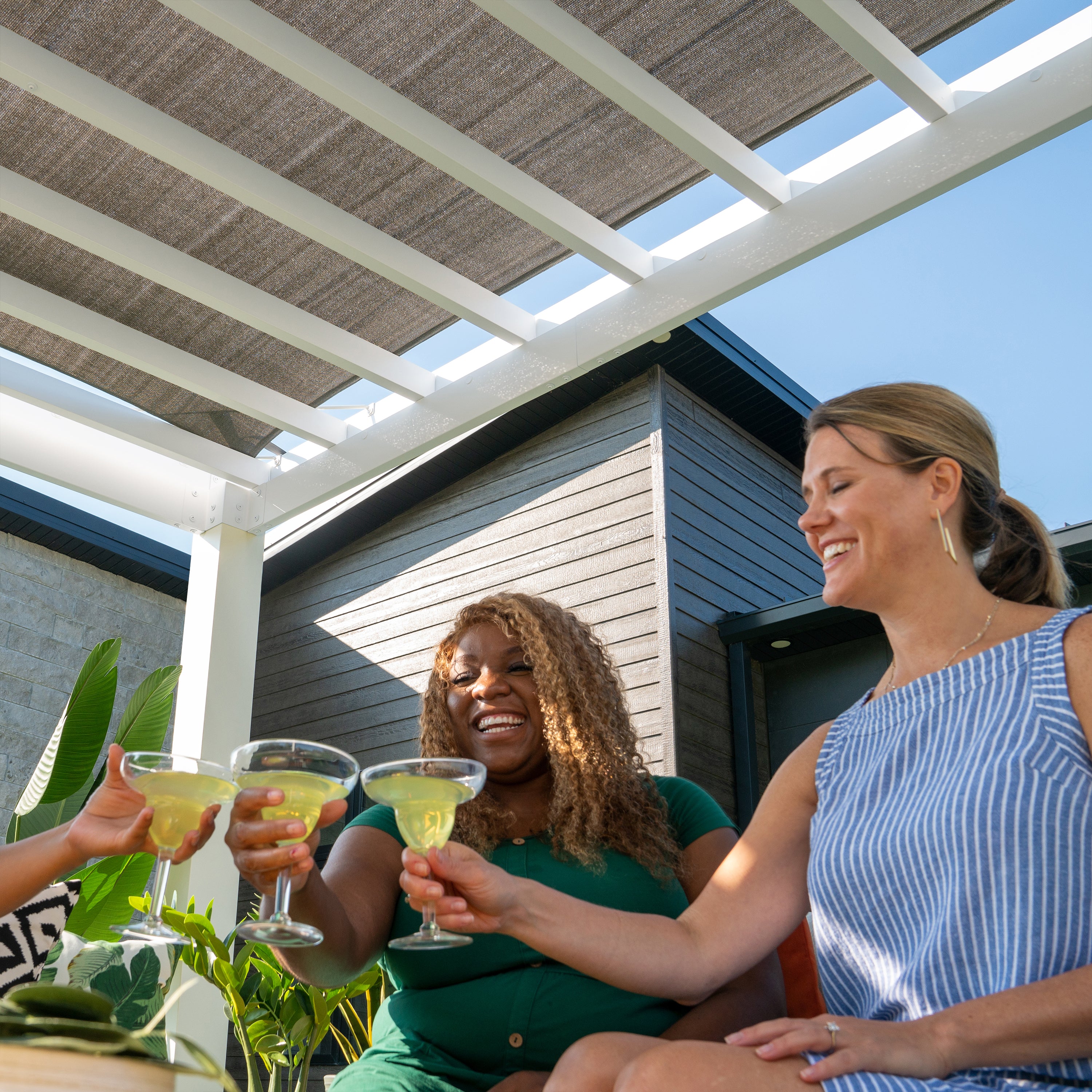 12x10 Windham Modern Steel Pergola With Sail Shade Soft Canopy