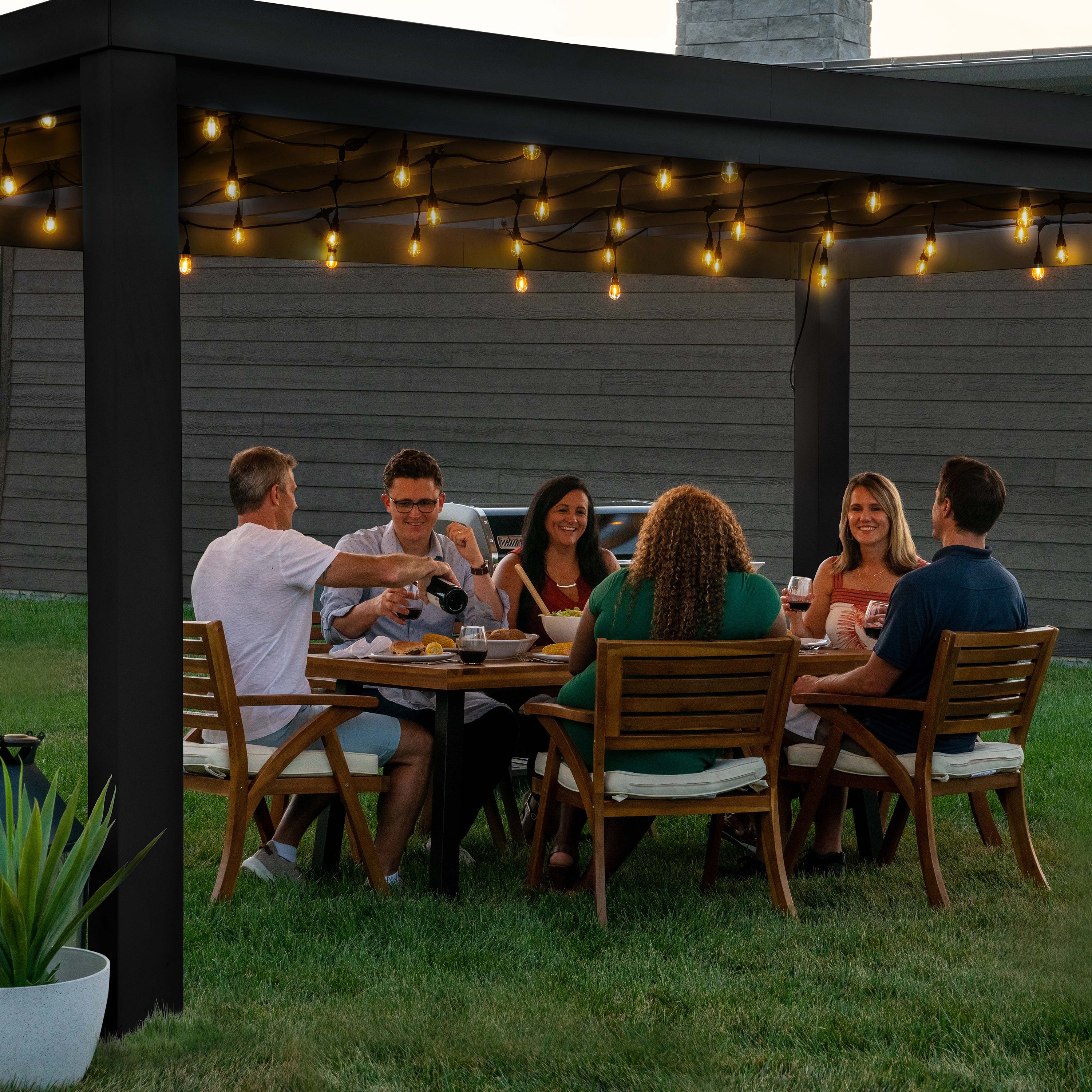 16x12 Trenton Modern Steel Pergola Lights