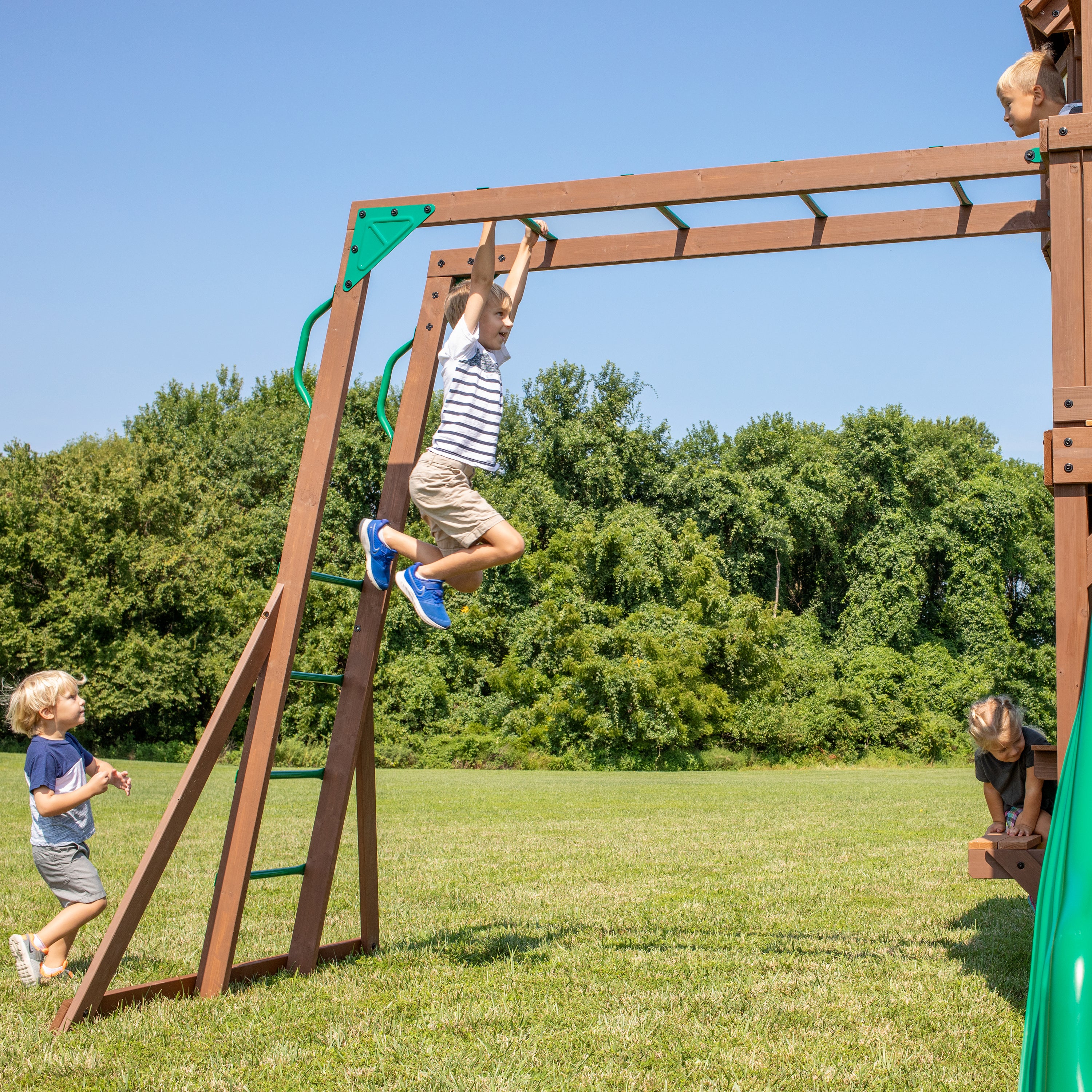 Skyfort II with Wave Slide Gray Monkey Bars