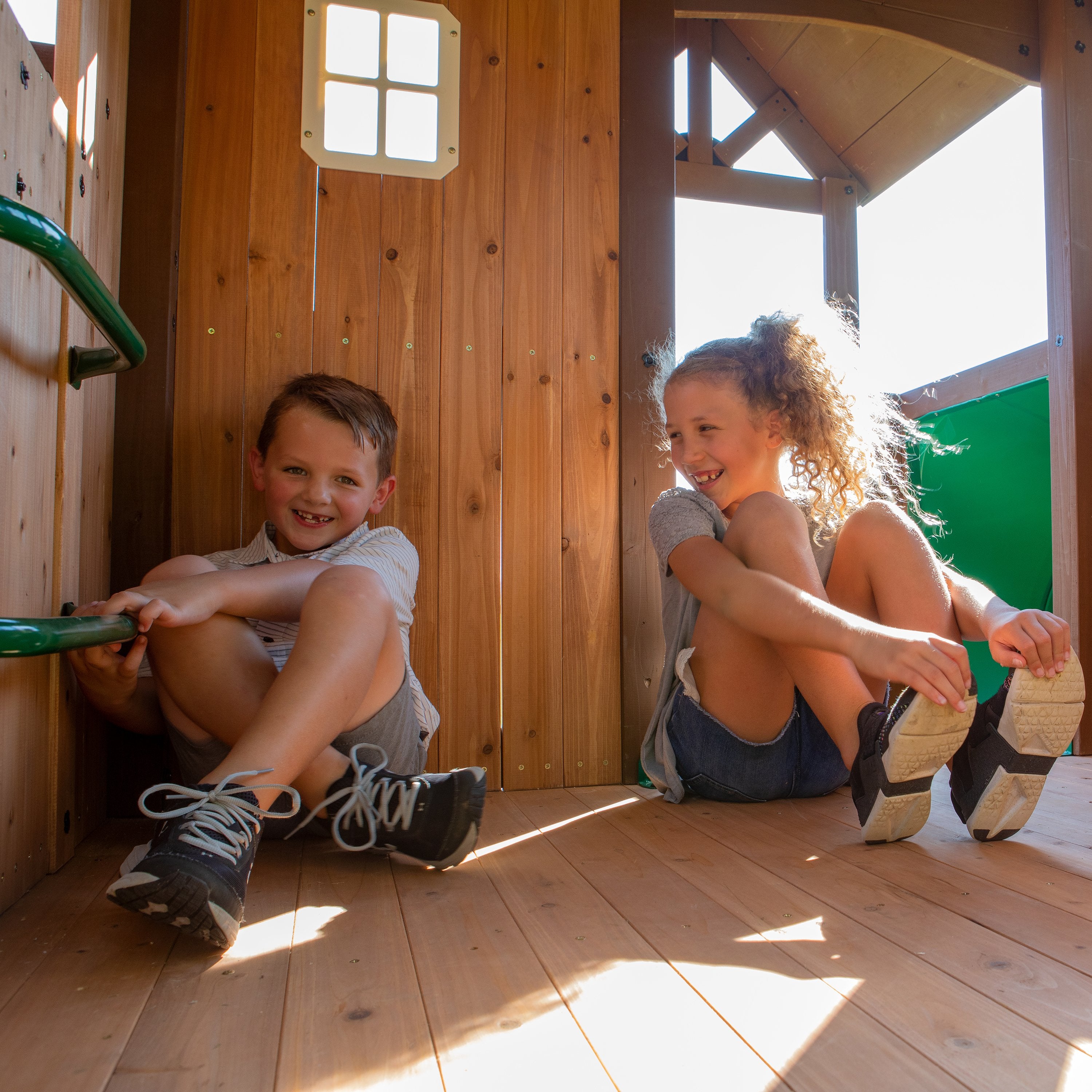 Skyfort With Tube Slide Wooden Swing Set Interior