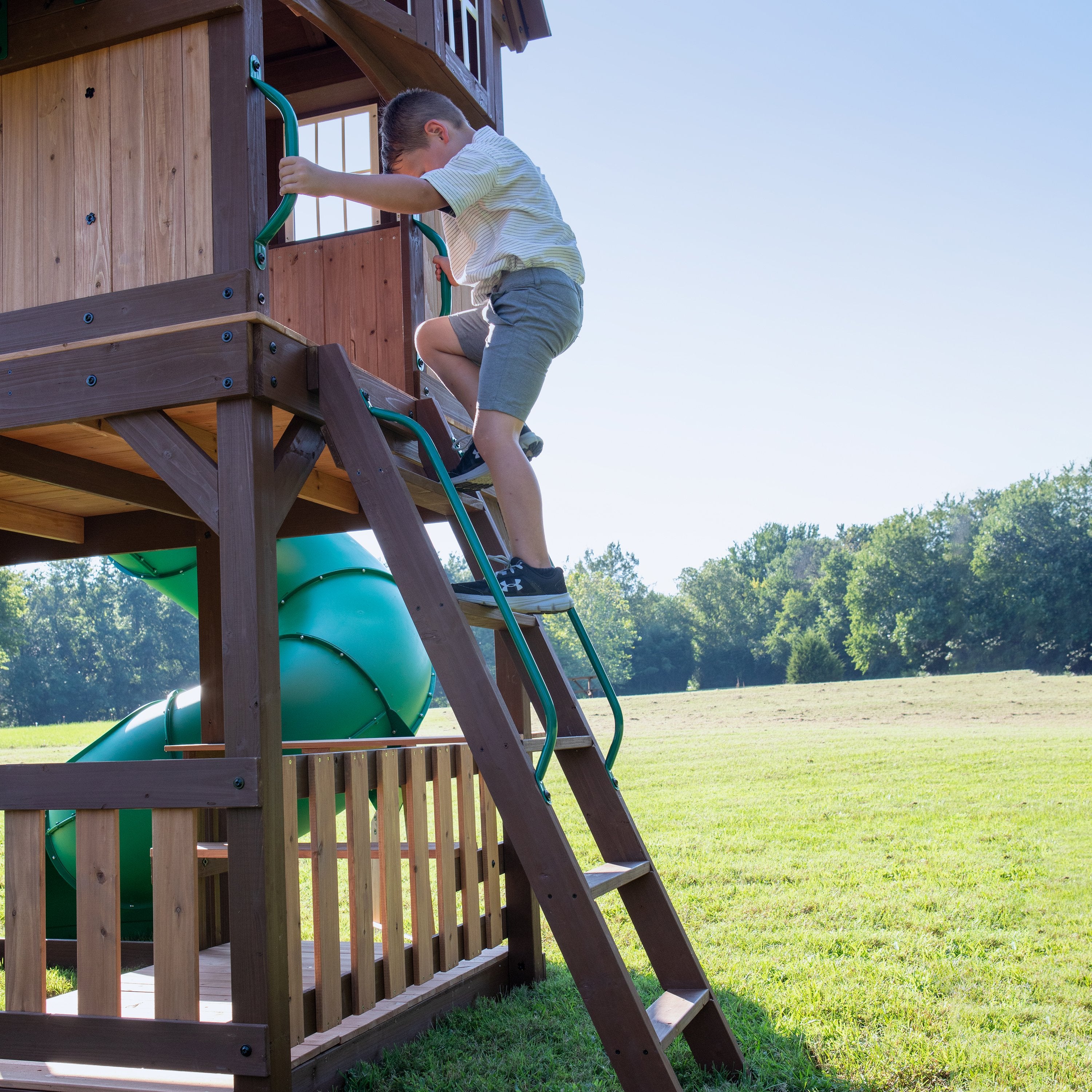 Skyfort With Tube Slide Wooden Swing Set Ladder