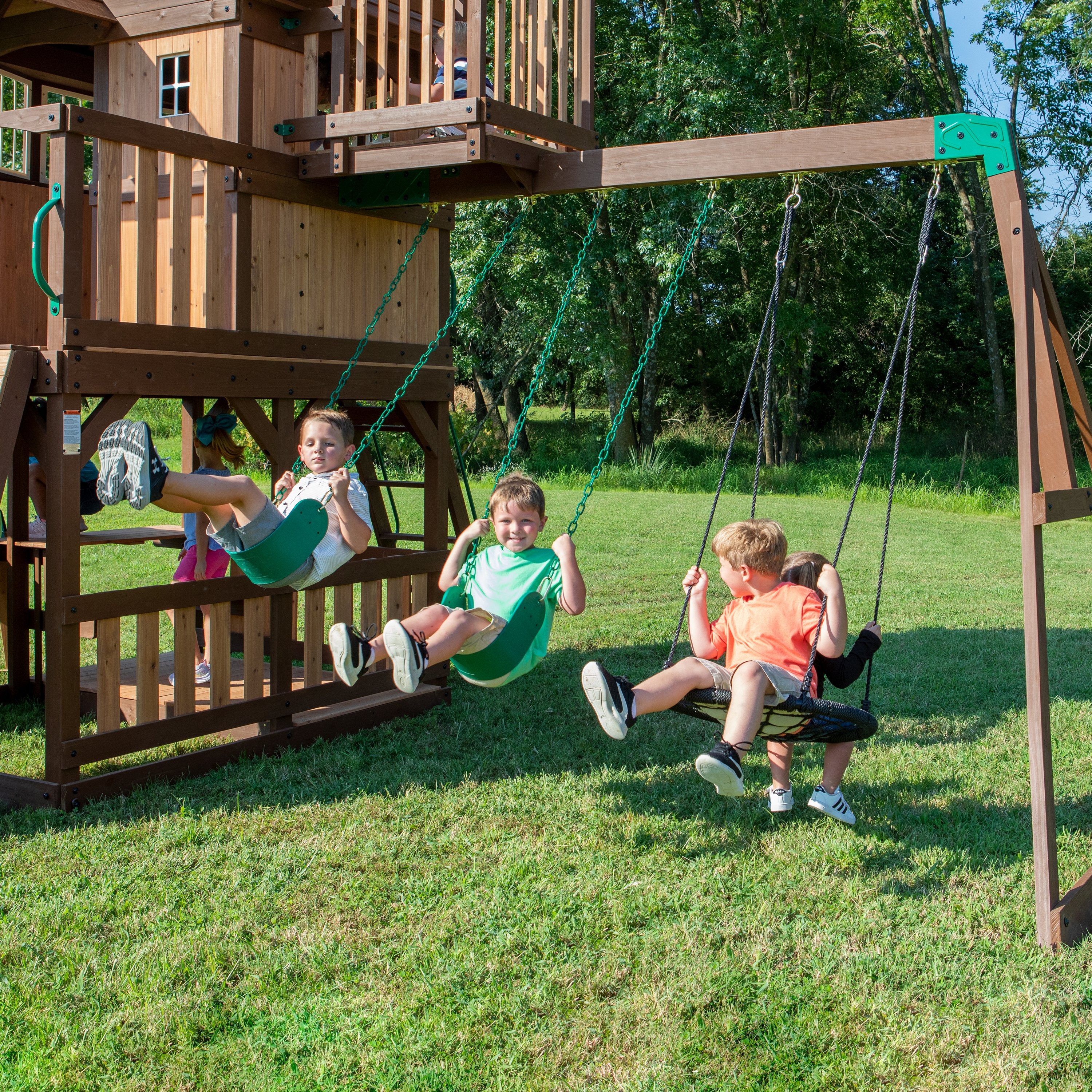 Skyfort With Tube Slide Wooden Swing Set Swings