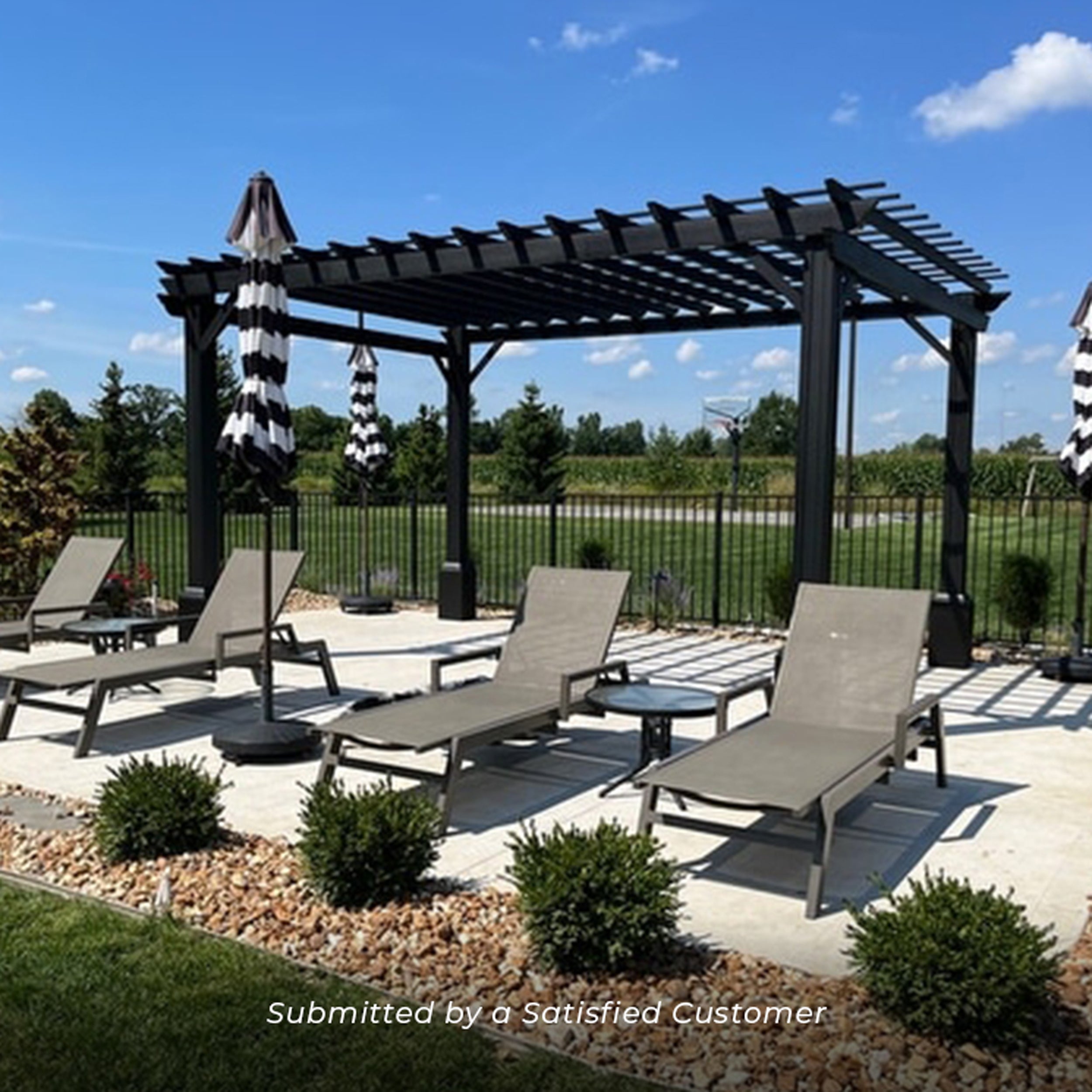 Stratford Steel Pergola on concrete patio